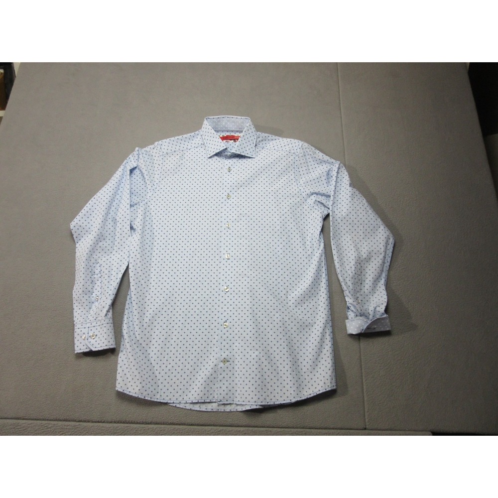 Georg Roth Shirt Mens Medium Blue Polka Dots Flip Cuff Button Up Dress Designer
